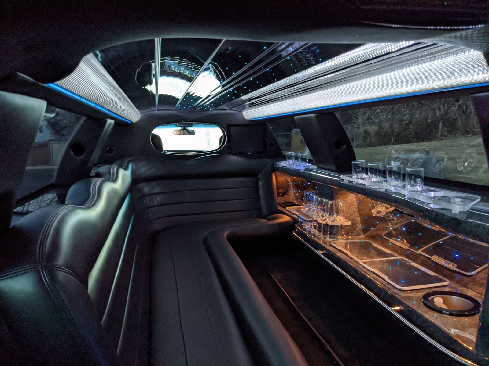 Interior of a stretch limousine available for rental in Toronto